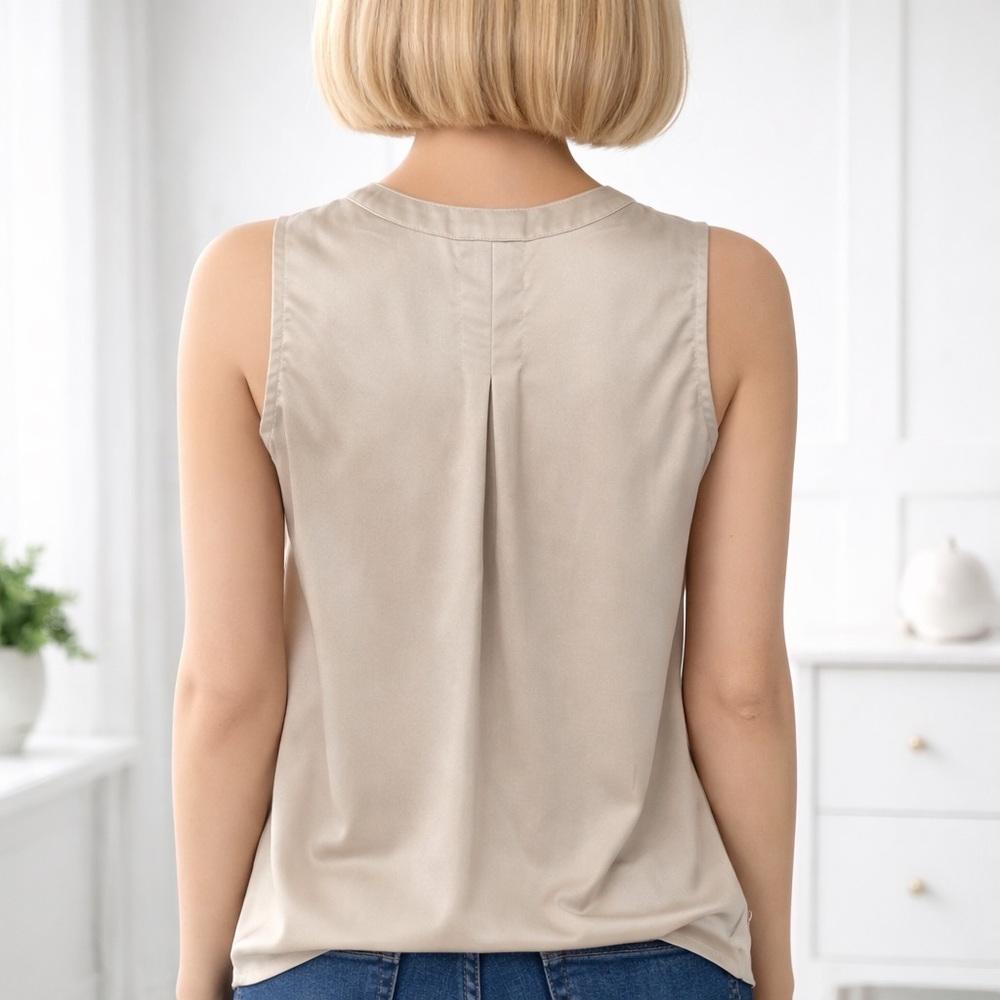 Ann Taylor Sleeveless Blouse Women’s Large Beige Satin Office Career Top - Picture 3 of 5
